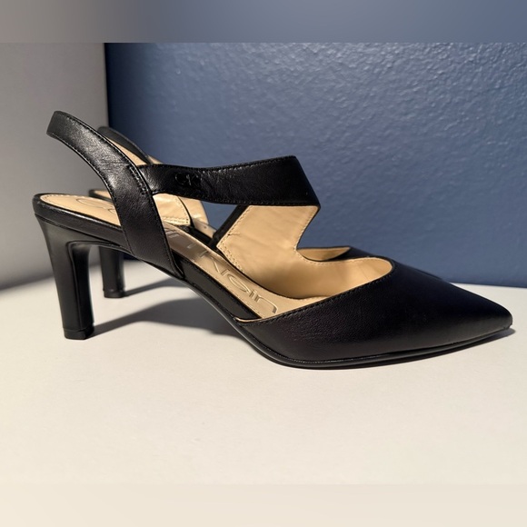 Calvin Klein Latin Pointed Toe Black Slingback Asymmetrical Strap Pumps - Picture 2 of 9